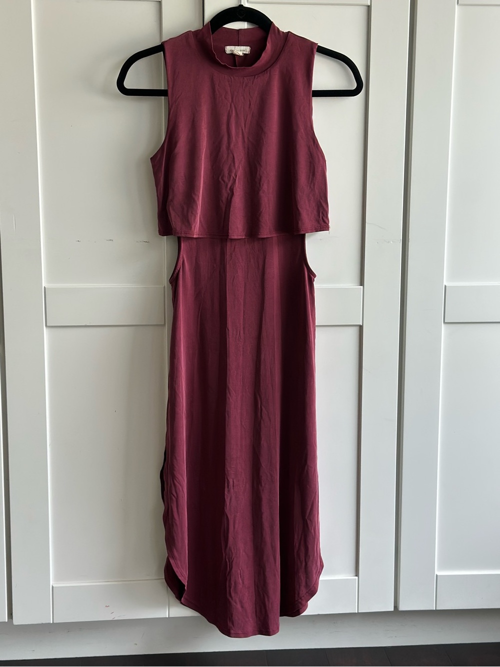 Silence + Noise Burgundy Cutout Maxi Dress Layered Top XS